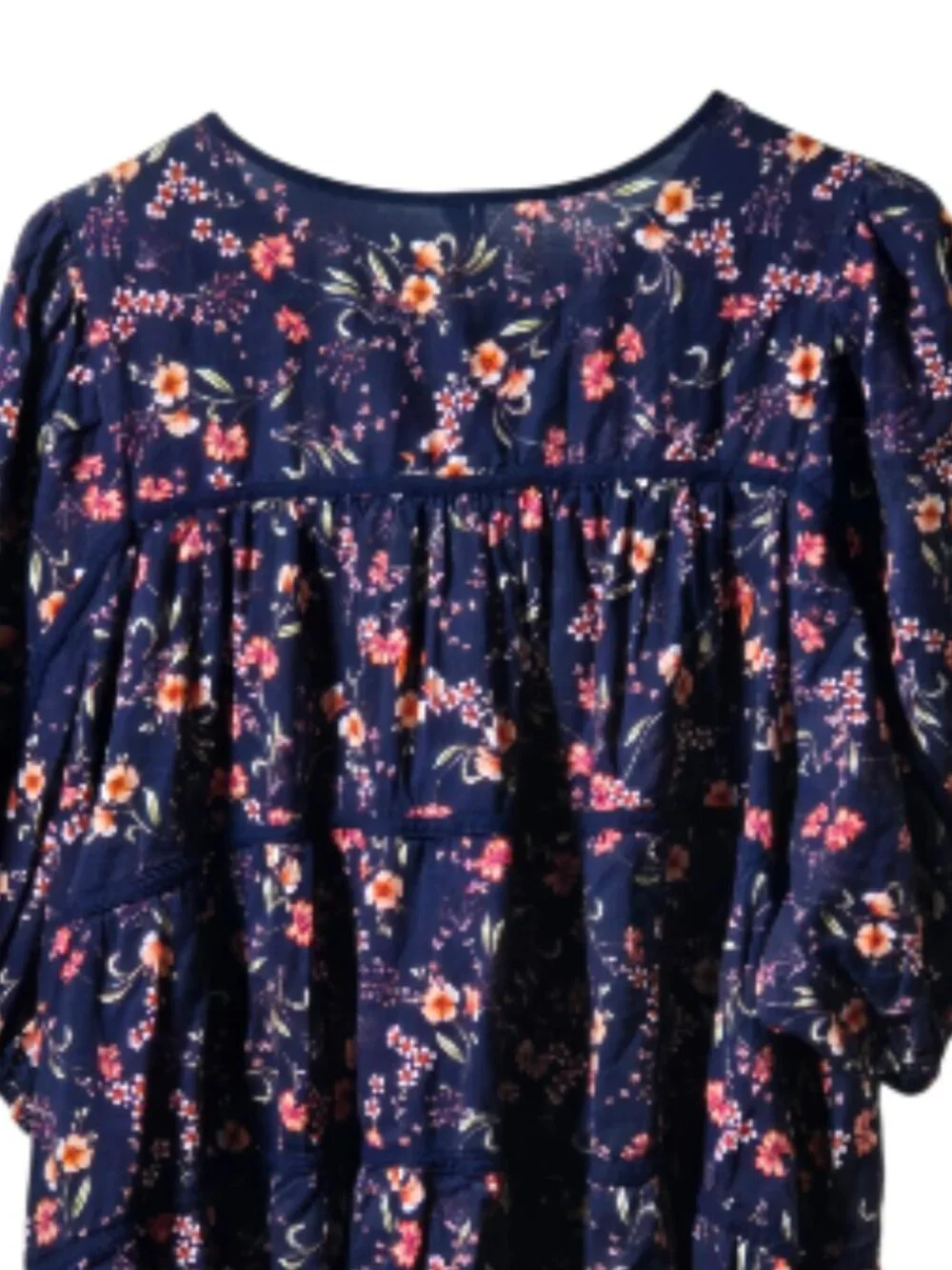 Old Navy XXL Navy Floral Boho Peasant Blouse Cotton Rayon Puff Sleeve Top